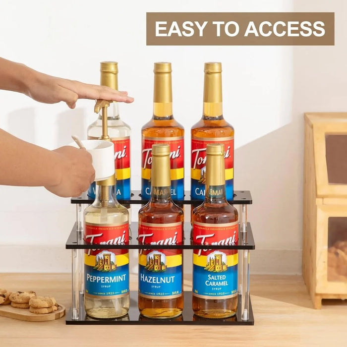 YX164 Acrylic 2 Tier Coffee Syrup Bottle Organizer Kitchen Countertop Spice Wine Storage Rack - 6