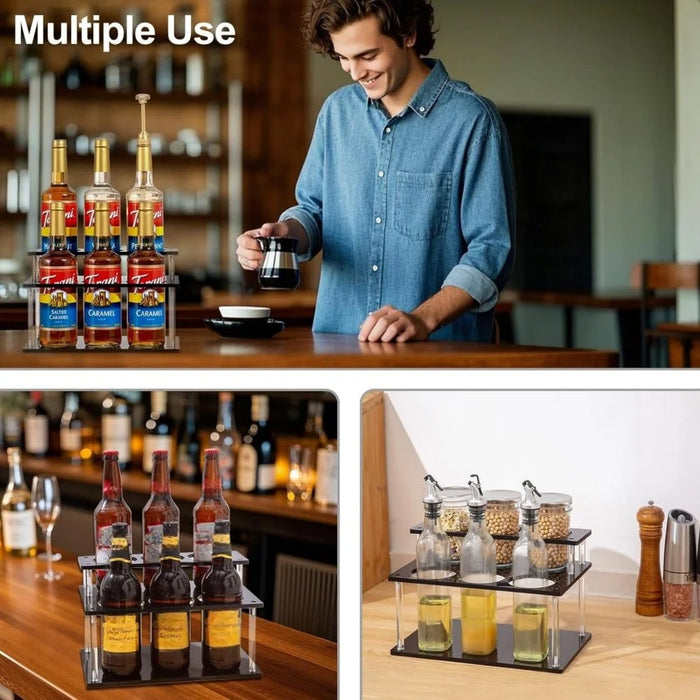 YX164 Acrylic 2 Tier Coffee Syrup Bottle Organizer Kitchen Countertop Spice Wine Storage Rack - 7