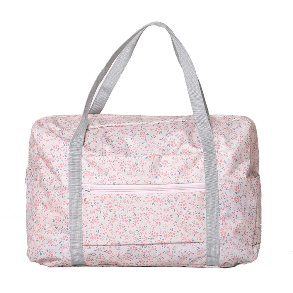 Large Travel Duffle Bag Nylon Waterproof Weekender Bag Storage Bag Handbag - Pink / Flower - 1