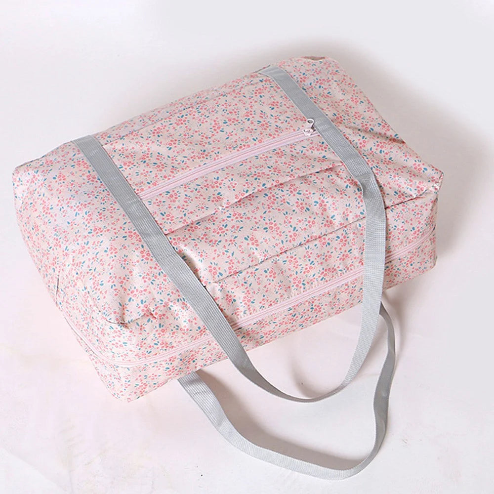 Large Travel Duffle Bag Nylon Waterproof Weekender Bag Storage Bag Handbag - Pink / Flower - 6