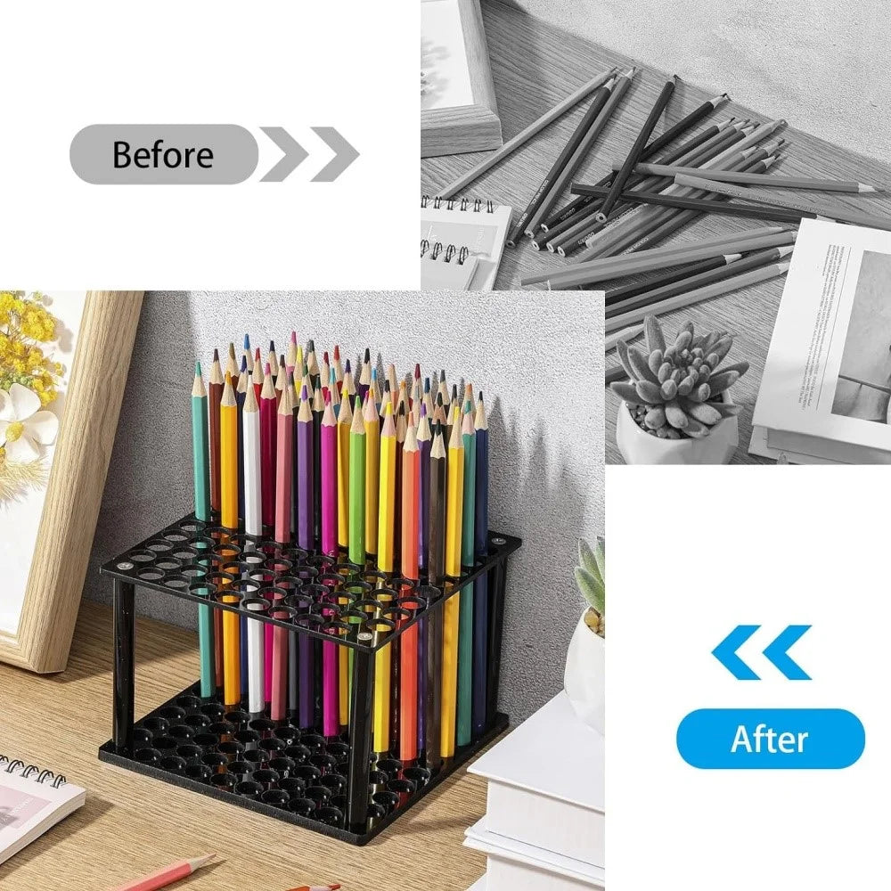 YX163 96 Holes Acrylic Paint Brush Holder Storage Rack Pencils Calligraphy Brushes Organizer Stand - Black - 4