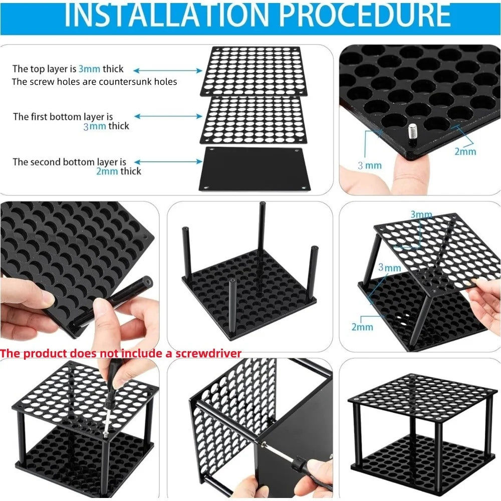 YX163 96 Holes Acrylic Paint Brush Holder Storage Rack Pencils Calligraphy Brushes Organizer Stand - Black - 5