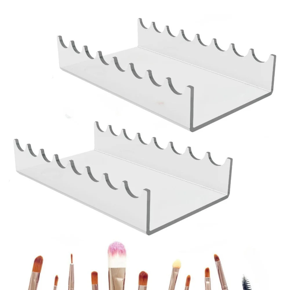YX159-2 2Pcs Clear Acrylic Makeup Brush Holder Desktop Organizer Single / Double Ended Brushes Display Storage Stand - 1