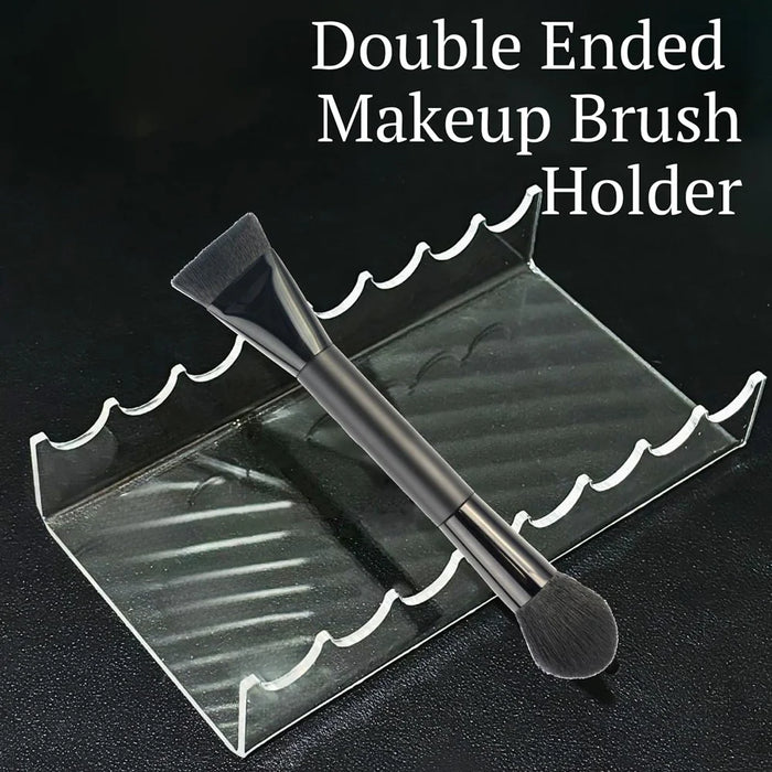 YX159-2 2Pcs Clear Acrylic Makeup Brush Holder Desktop Organizer Single / Double Ended Brushes Display Storage Stand - 6