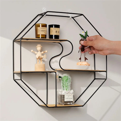 Metal Wall Mounted Shelf Decorative Rack Creative Storage Holder Organizer for Living Room Home Decor - Black - 1