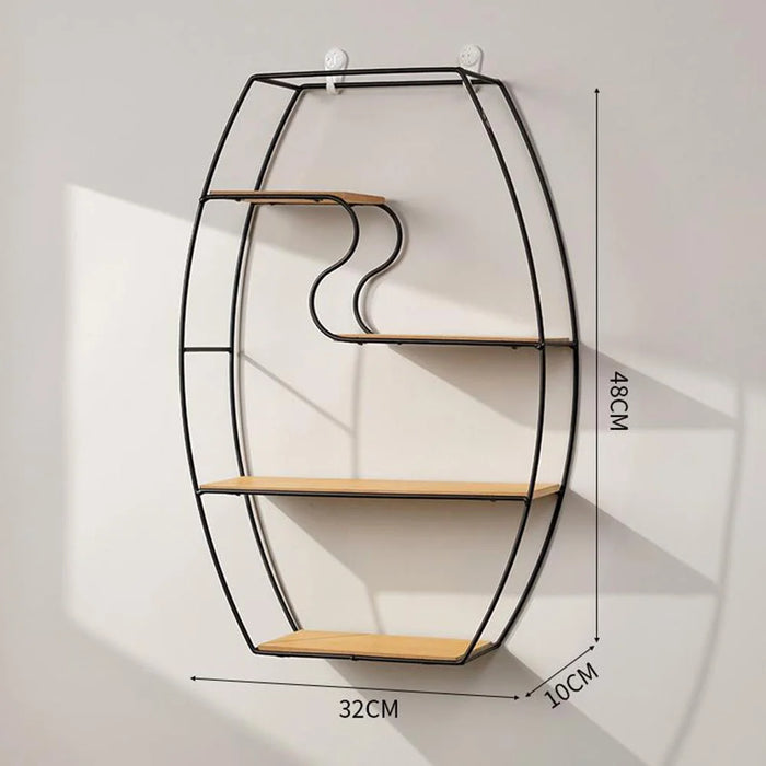 Oval Design Wall Mounted Metal Rack Storage Shelf Display Organizer for Living Room - Black - 2