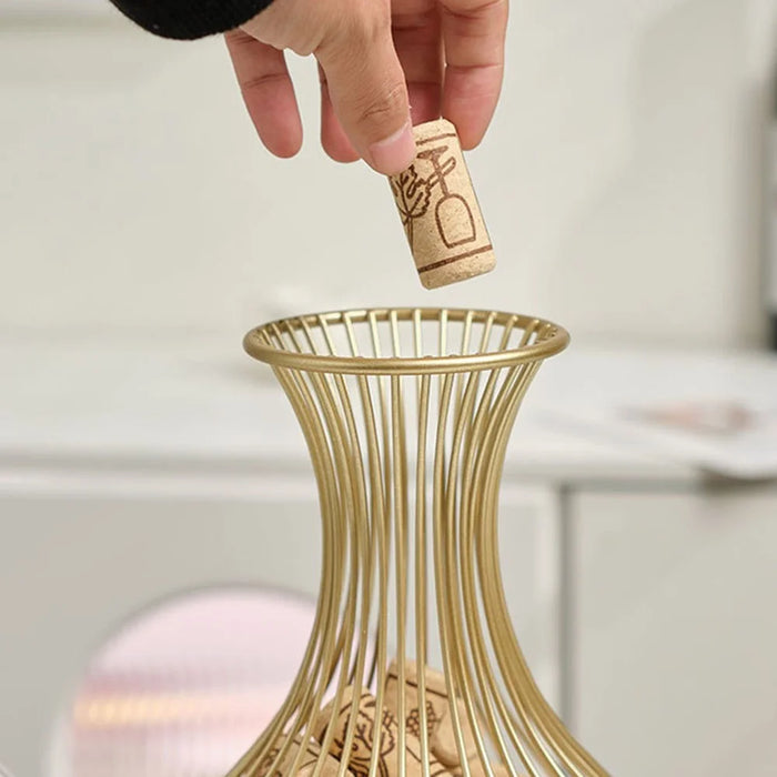 Wine Cork Storage Basket Iron Art Bottle Stopper Collector Container Bar Decor Organizer - Gold - 3