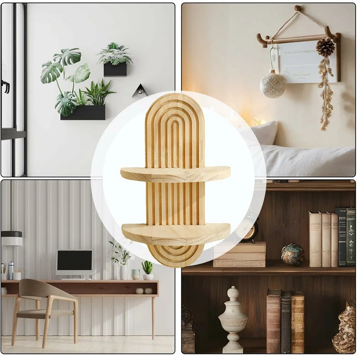 Bohemian Spiral Oval Design Wall Organizer Shelf Dual Layer Display Rack for Plants Books, Style A - 5