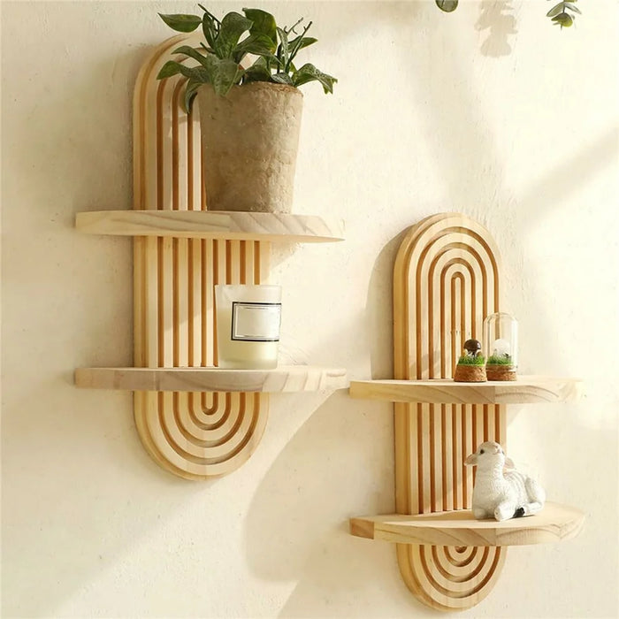 Bohemian Spiral Oval Design Wall Organizer Shelf Dual Layer Display Rack for Plants Books, Style A - 7