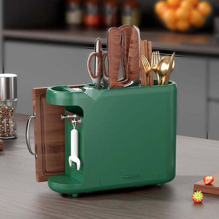 Multifunctional Kitchen Organizer Rack for Knives Chopsticks Cutting Boards Storage Rack with Sharpener - Blackish Green - 2