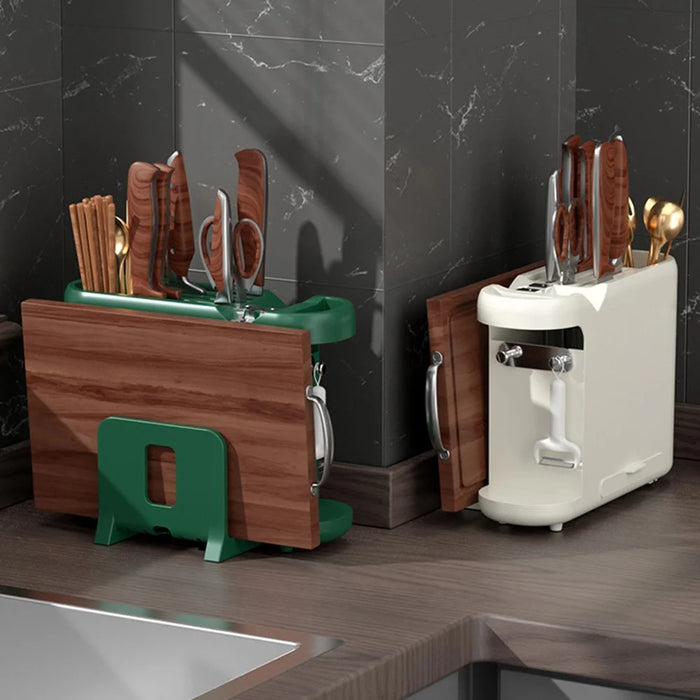 Multifunctional Kitchen Organizer Rack for Knives Chopsticks Cutting Boards Storage Rack with Sharpener - Blackish Green - 3