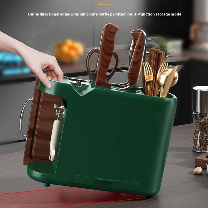 Multifunctional Kitchen Organizer Rack for Knives Chopsticks Cutting Boards Storage Rack with Sharpener - Blackish Green - 4