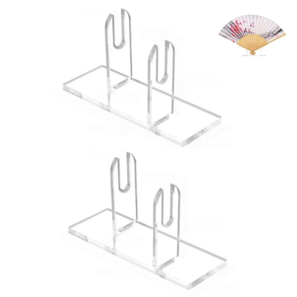 168-2 2Pcs Folding Fan Transparent Acrylic Display Stand Desktop Holder Storage Rack - 1