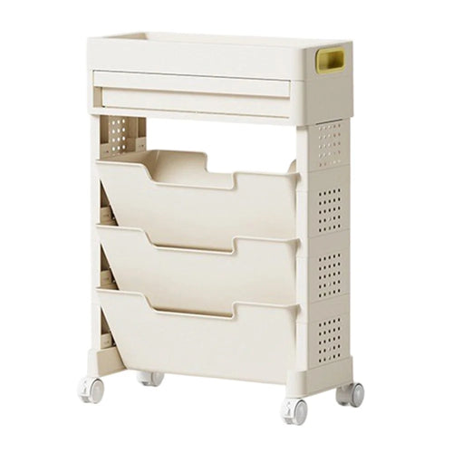 Movable Classroom Desk Side Book Storage Rack 3-Tier PP Stationery Organizer with Drawer and Wheels - 1