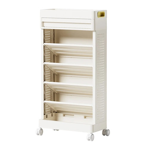 5-Tier Books Storage Rack Multi-Function Organizer Desk Side PP Bookshelf with Drawer and Wheels - 1