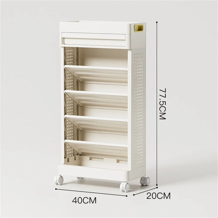 5-Tier Books Storage Rack Multi-Function Organizer Desk Side PP Bookshelf with Drawer and Wheels - 5