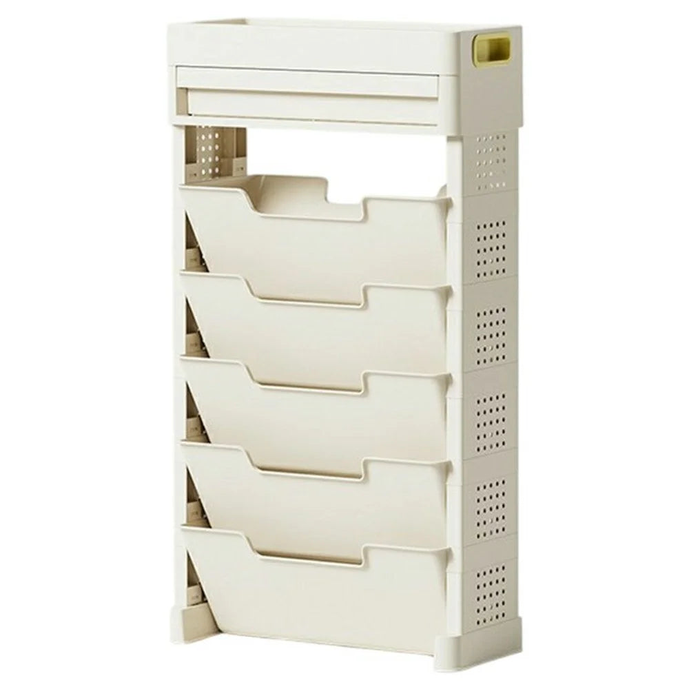 5-Tier Classroom Desk Side Book Storage Rack PP Stationery Organizer with Drawer - 1