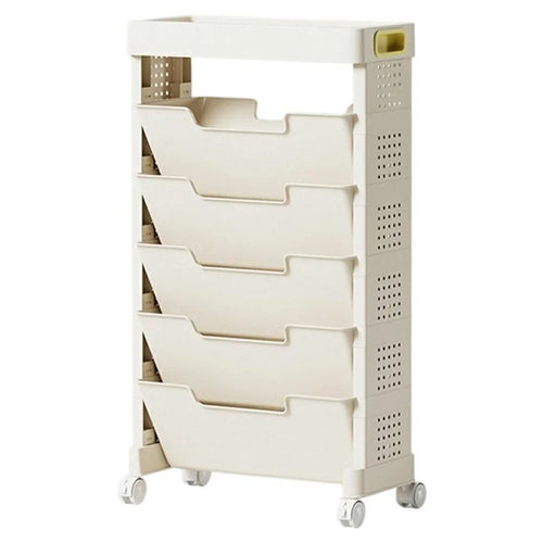 5-Tier Movable Classroom Desk Side Book Storage Rack PP Stationery Organizer without Drawer - 1