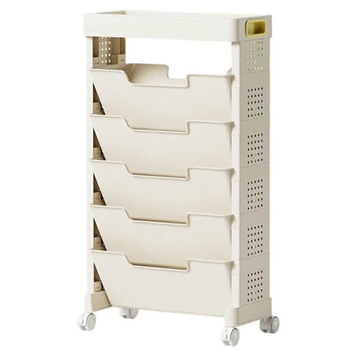 5-Tier Movable Classroom Desk Side Book Storage Rack PP Stationery Organizer without Drawer - 1
