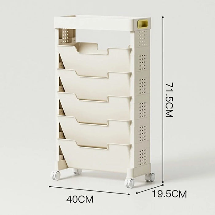 5-Tier Movable Classroom Desk Side Book Storage Rack PP Stationery Organizer without Drawer - 4