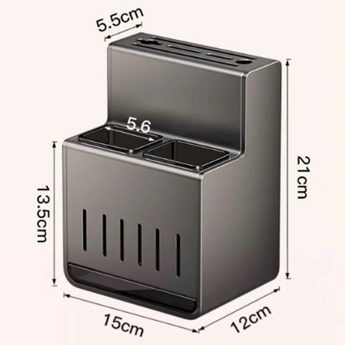 Kitchen Utensil Organizer Space Aluminum + ABS Wall Mounted No Drill Knife Holder Fork Spoon Storage Rack - Grey - 5
