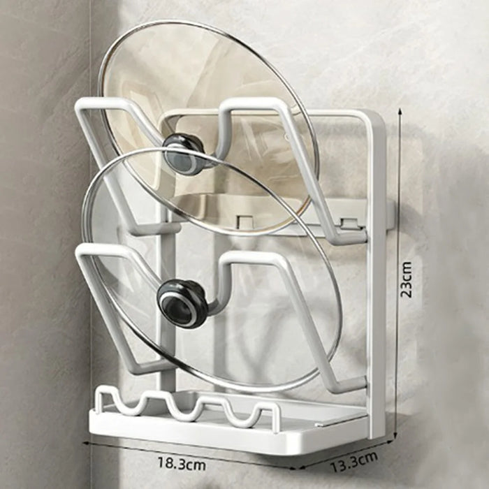 2 Tier No Drilling Wall Mounted Pot Lid Organizer Carbon Steel Cutting Board Holder Kitchen Storage Rack - White - 4