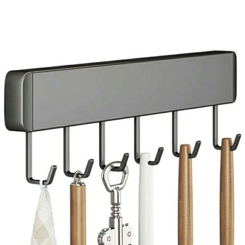 30cm 6-Hook Adhesive Kitchen Hanging Rack Wall Mounted Aluminum Spatula Spoon Towel Hanger - 1