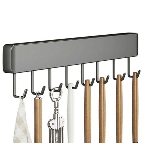 40cm 8-Hook Adhesive Kitchen Hanging Rack Wall Mounted Aluminum Spatula Spoon Towel Hanger - 1