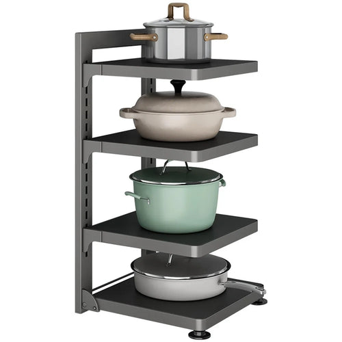 4-Tier Kitchen Pot Rack Carbon Steel Organizer Adjustable Under Sink Countertop Storage Shelf - Grey - 1