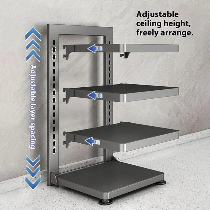 4-Tier Kitchen Pot Rack Carbon Steel Organizer Adjustable Under Sink Countertop Storage Shelf - Grey - 3