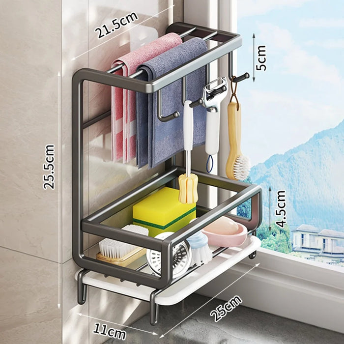 Dish Cloth Steel Wire Ball Holder Carbon Steel Kitchen Organizer Sink Sponge Draining Rack Storage Shelf - Wall Mounted - 2