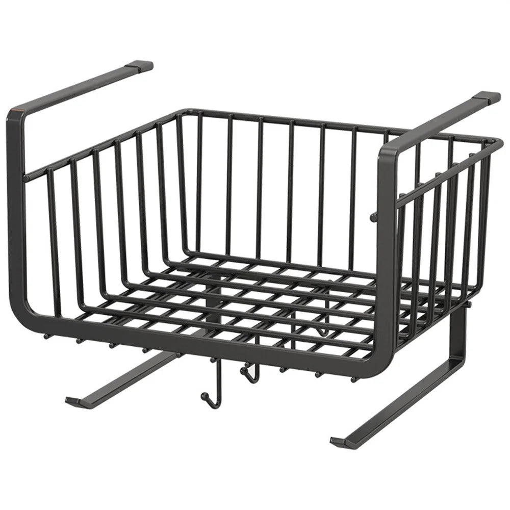 Kitchen Under Cabinet Storage Rack Carbon Steel Paper Towel Hanging Basket with Hooks - Black - 1