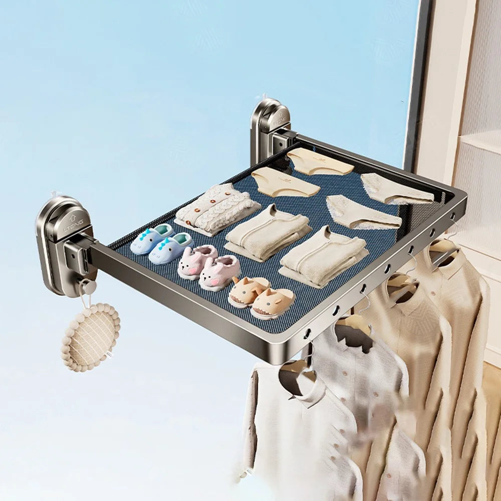 40cm Suction Cup Foldable Drying Net Carbon Steel Indoor Balcony Clothes Socks Drying Rack - 1