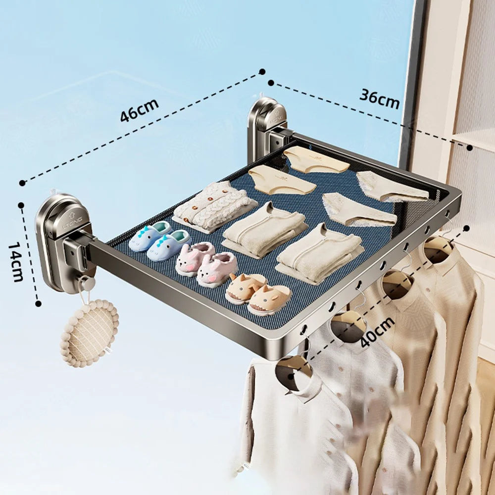 40cm Suction Cup Foldable Drying Net Carbon Steel Indoor Balcony Clothes Socks Drying Rack - 3