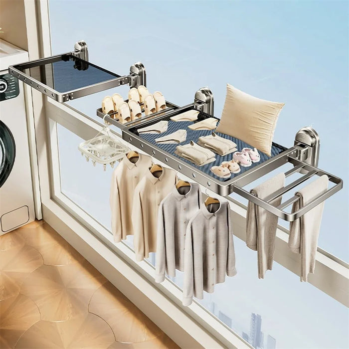 75cm Suction Cup Foldable Drying Net Carbon Steel Indoor Balcony Clothes Socks Drying Rack - 3
