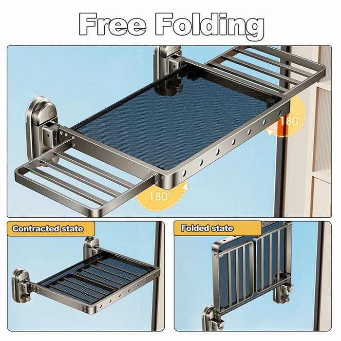 75cm Suction Cup Foldable Drying Net Carbon Steel Indoor Balcony Clothes Socks Drying Rack - 6