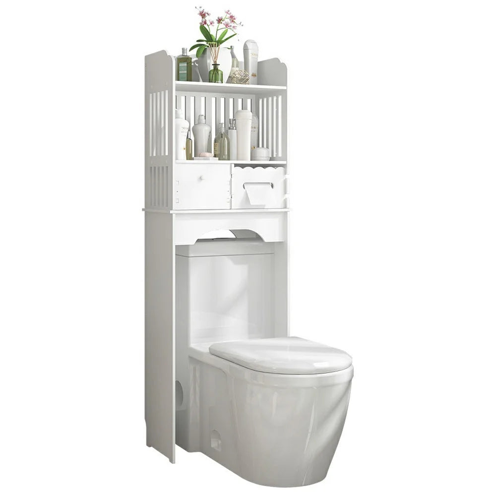 ZW0074DG-A09 Bathroom Over Toilet Storage Rack Wooden Toiletries Cleaning Supplies Organizer Cabinet - 1