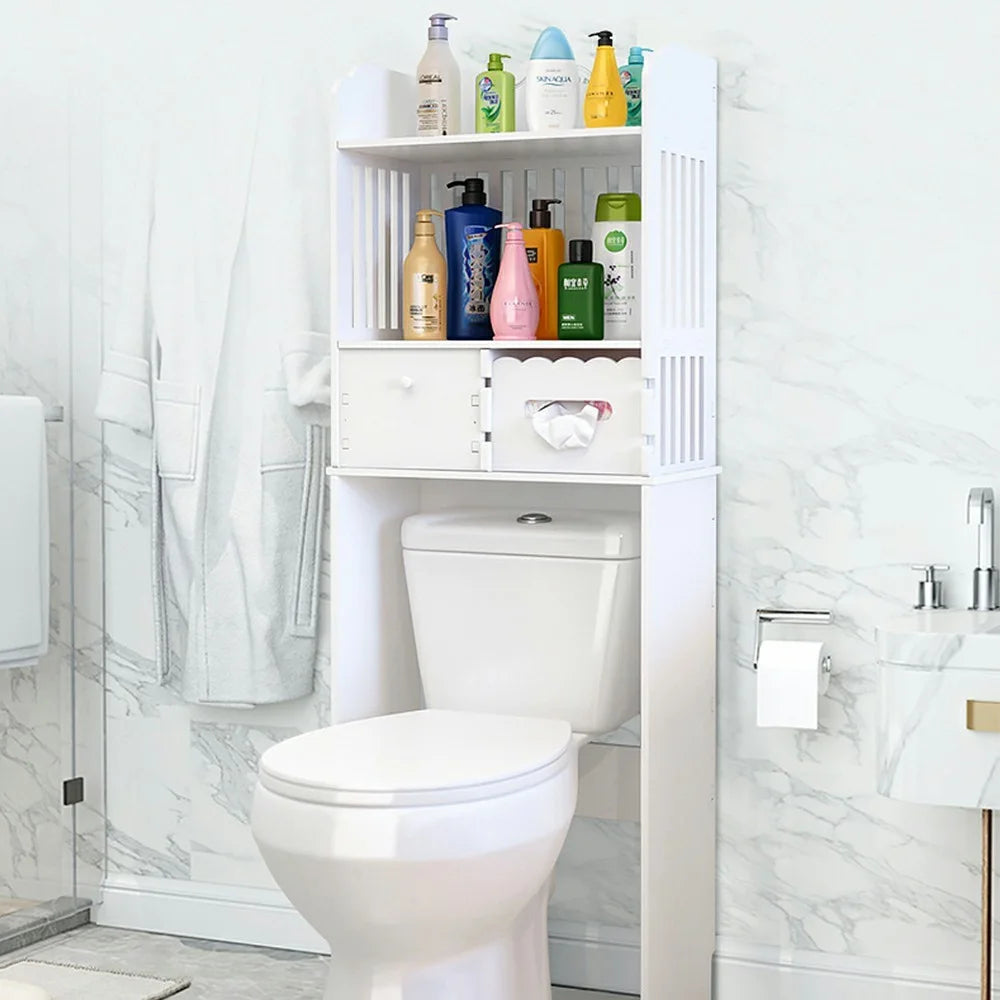 ZW0074DG-A09 Bathroom Over Toilet Storage Rack Wooden Toiletries Cleaning Supplies Organizer Cabinet - 2