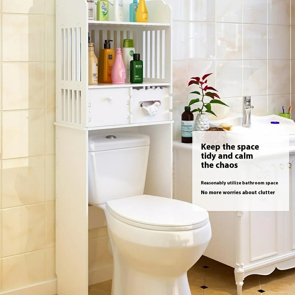 ZW0074DG-A09 Bathroom Over Toilet Storage Rack Wooden Toiletries Cleaning Supplies Organizer Cabinet - 4