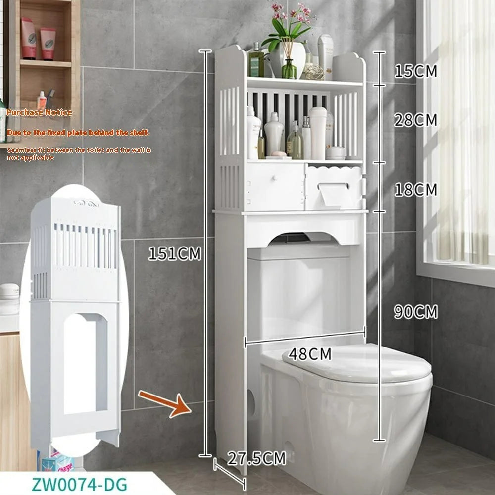 ZW0074DG-A09 Bathroom Over Toilet Storage Rack Wooden Toiletries Cleaning Supplies Organizer Cabinet - 6