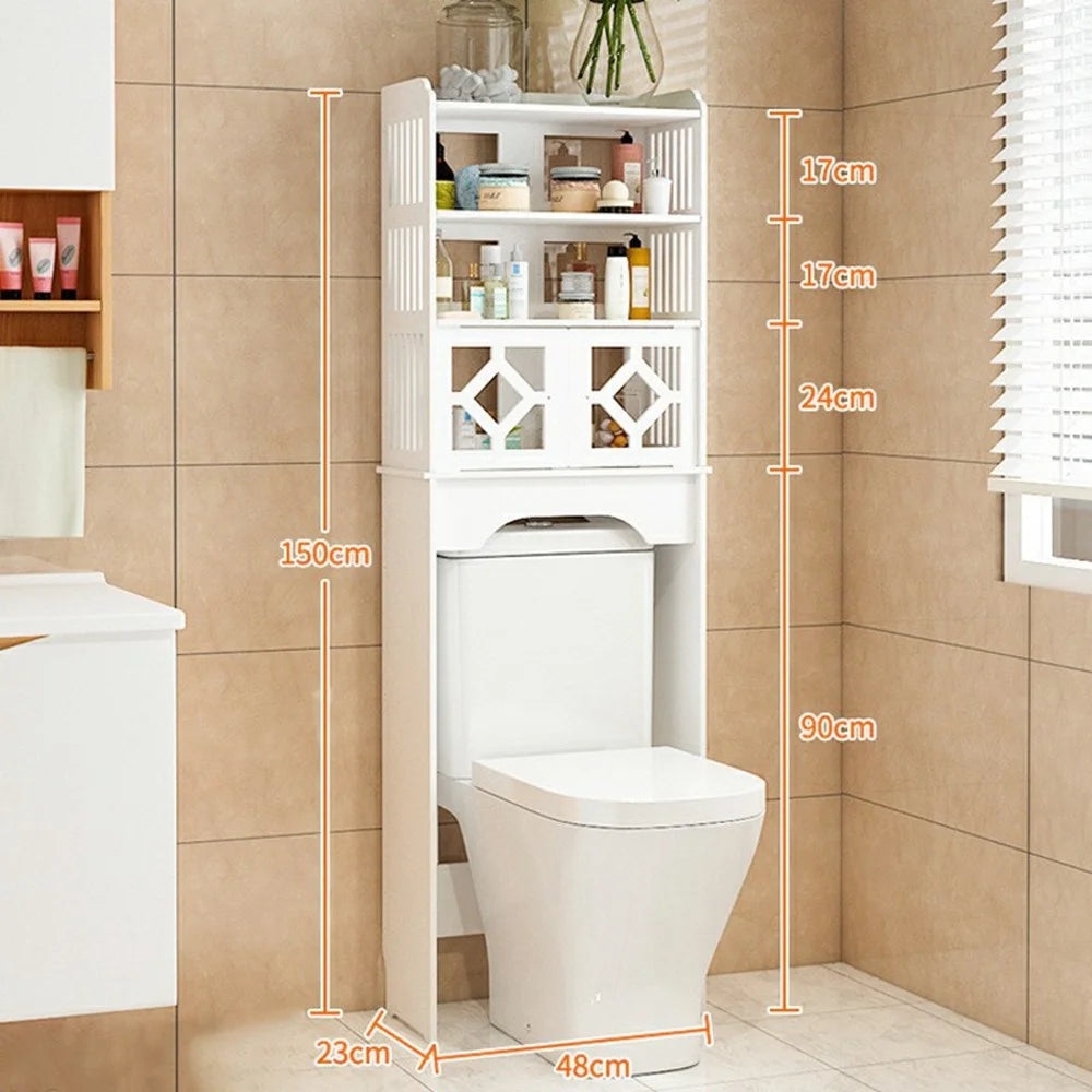ZW0074-XM-A09 Bathroom Over Toilet Storage Rack Wood-Plastic Board Toiletries Cleaning Supplies Organizer Cabinet - 2