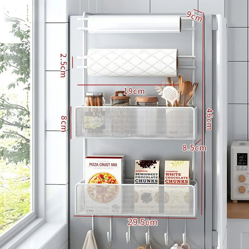 5 Tier Refrigerator Side Organizer Space Saving No Drilling Carbon Steel Kitchen Storage Rack - White - 1