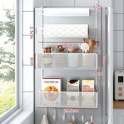 5 Tier Refrigerator Side Organizer Space Saving No Drilling Carbon Steel Kitchen Storage Rack - White - 1