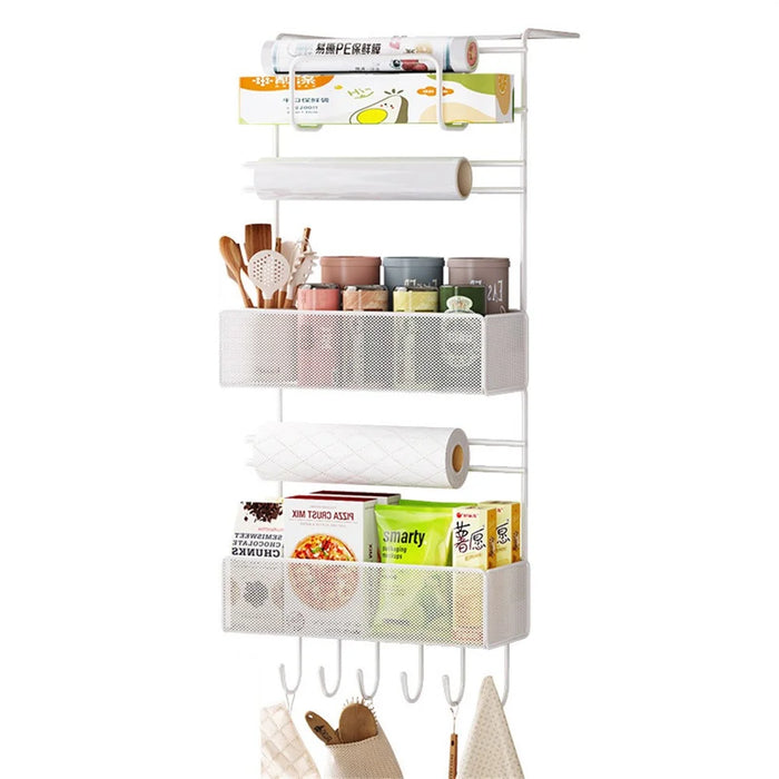 6 Tier Refrigerator Side Organizer Space Saving No Drilling Carbon Steel Kitchen Storage Rack - White - 1