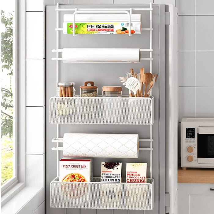6 Tier Refrigerator Side Organizer Space Saving No Drilling Carbon Steel Kitchen Storage Rack - White - 2