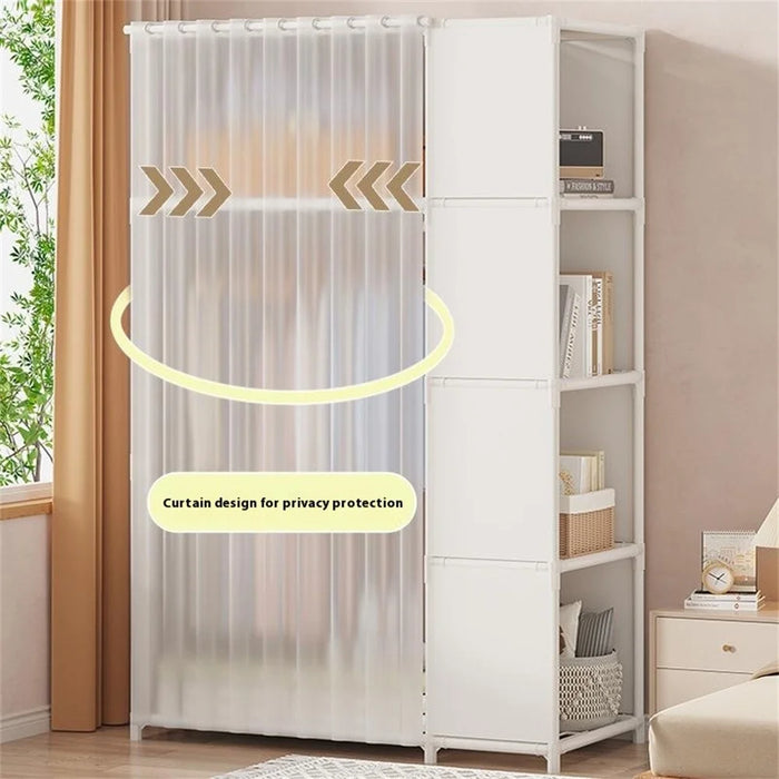 Steel Pipe + Non-woven Fabric Simple Wardrobe Clothes Storage Closet with Dustproof Curtain, Size M - White - 2