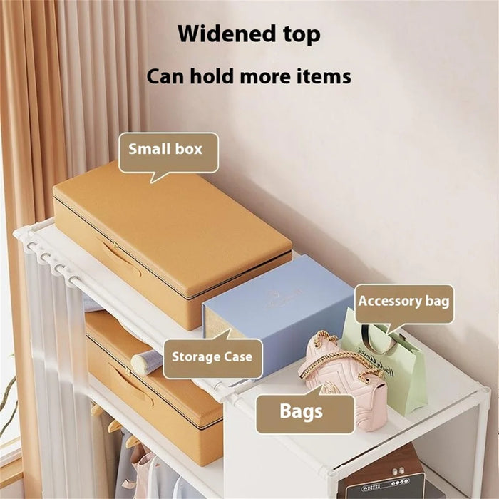 Steel Pipe + Non-woven Fabric Simple Wardrobe Clothes Storage Closet with Dustproof Curtain, Size M - White - 3