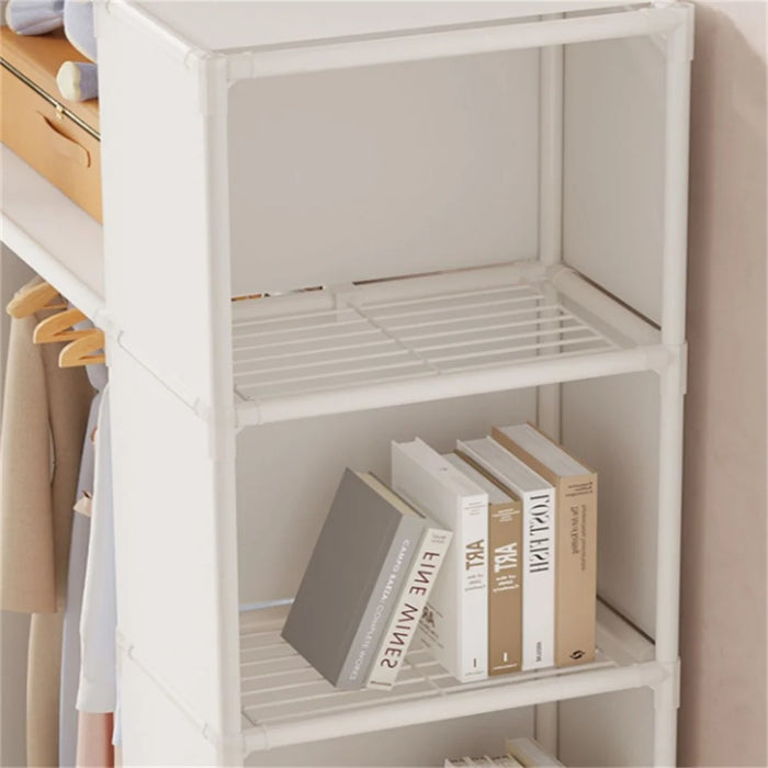 Steel Pipe + Non-woven Fabric Simple Wardrobe Clothes Storage Closet with Dustproof Curtain, Size M - White - 6