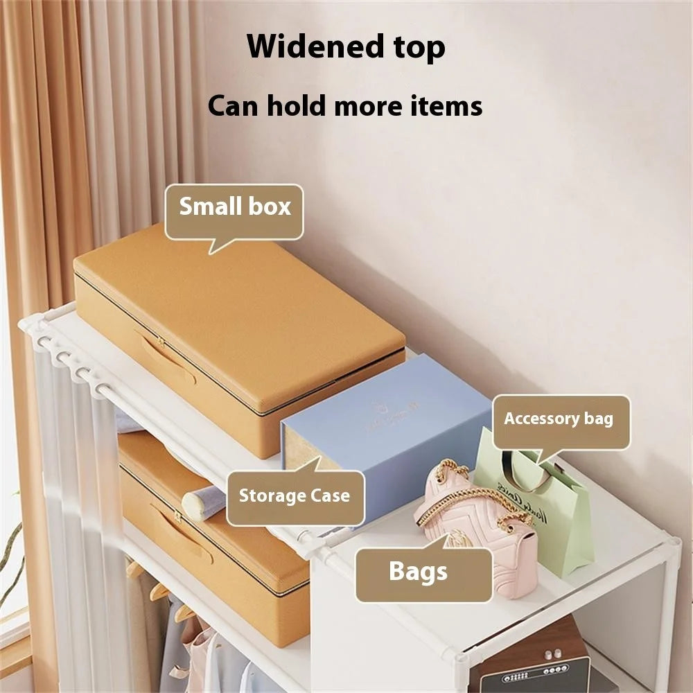 Steel Pipe + Non-woven Fabric Simple Wardrobe Clothes Storage Closet with Dustproof Curtain, Size L - White - 3