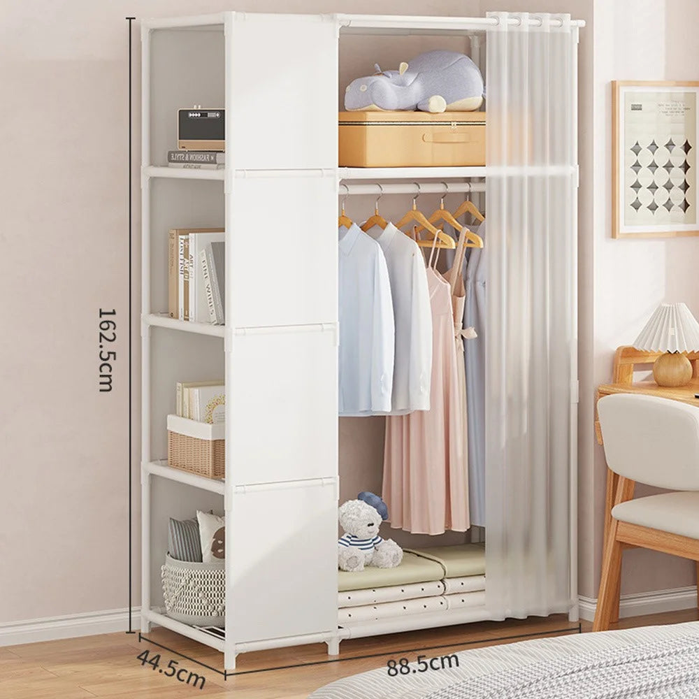 Steel Pipe + Non-woven Fabric Simple Wardrobe Clothes Storage Closet with Dustproof Curtain, Size L - White - 7
